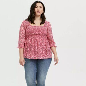 Torrid  Plus Size Babydoll Chiffon Smocked Top